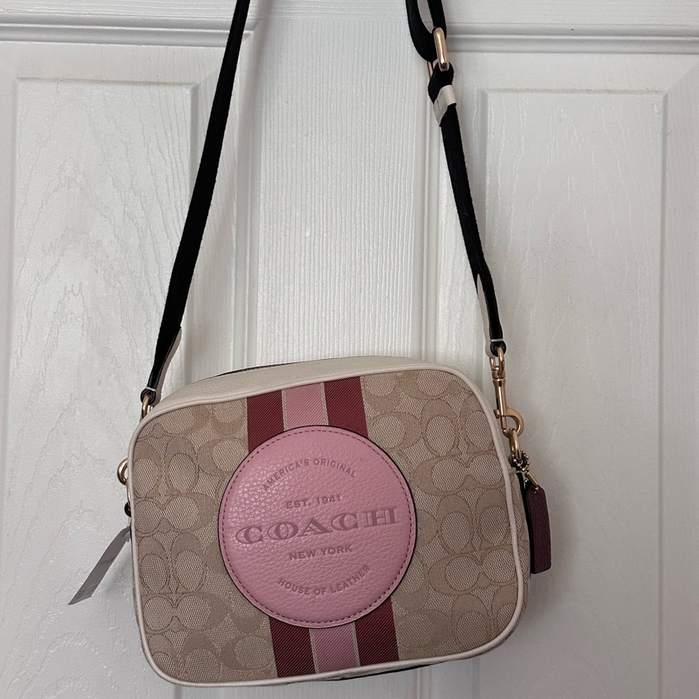 Coach Beige and Pink Signature Crossbody Bag